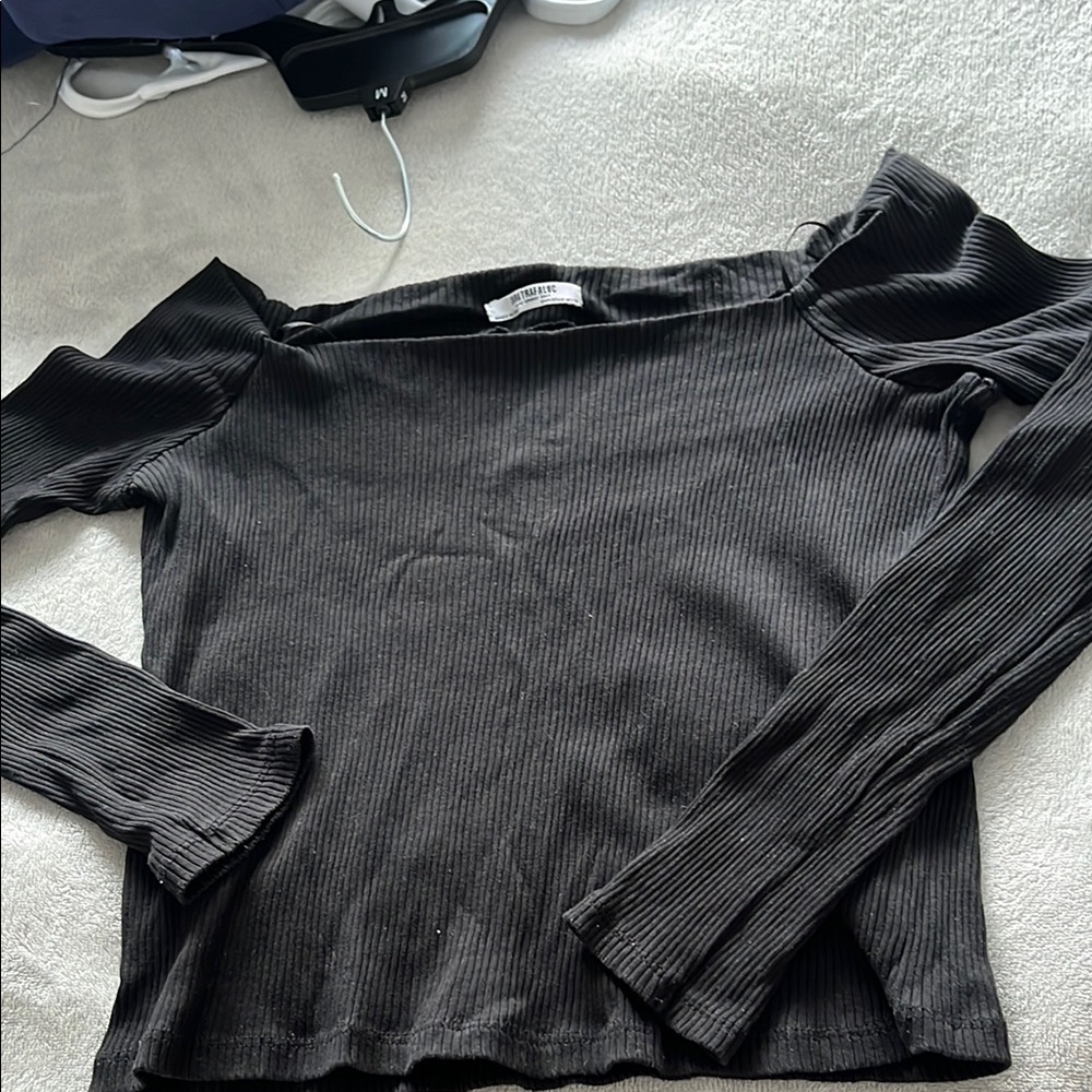 Black Ribbed Long Sleeve Top - Picture 6 of 8